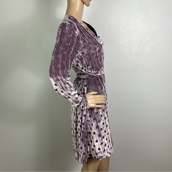 NEW HOUSE OF HOLLAND PURPLE VELVET POLKA DOT WRAP MINI DRESS - Picture 6 of 8